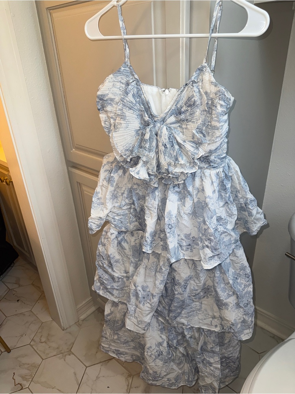 Blue Floral Ruffle Tiered Girls' Dress